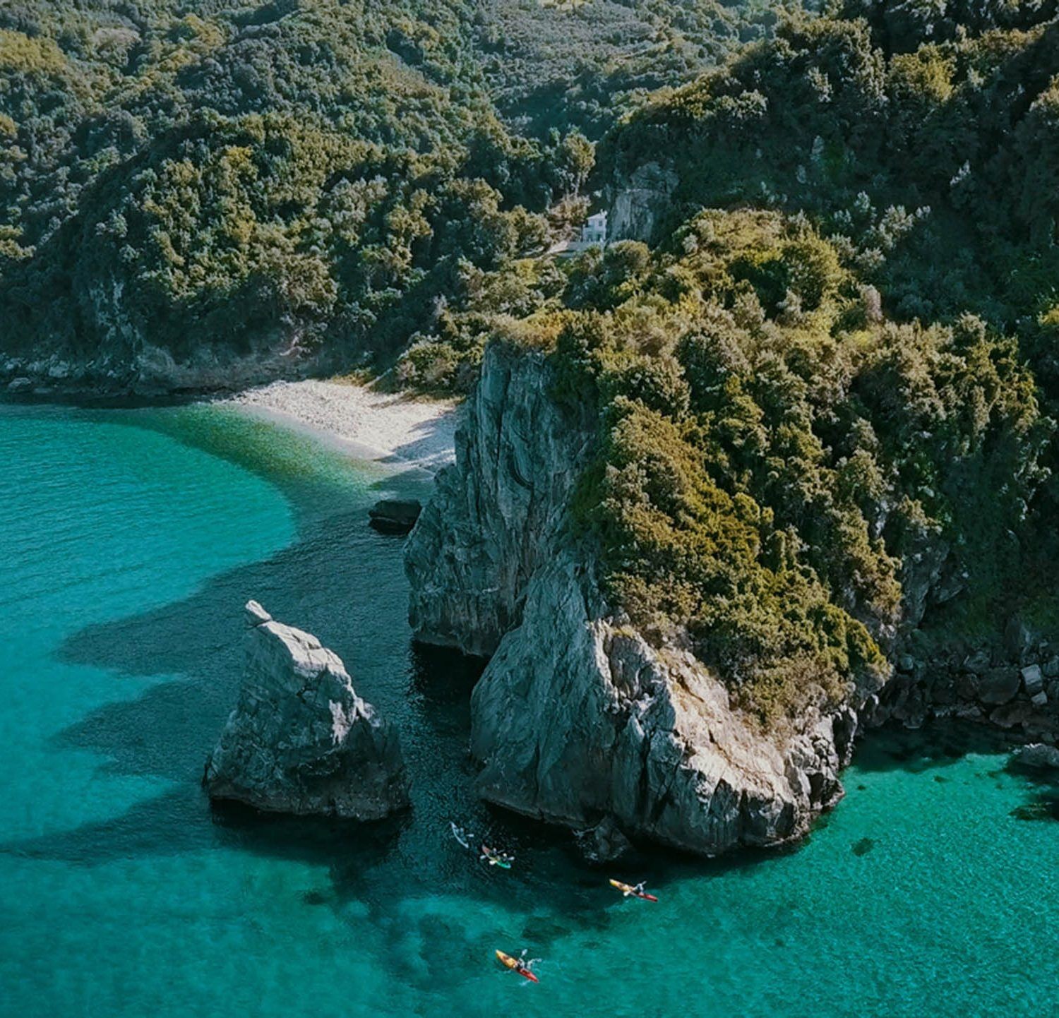 sea kayaking in Pelion area into the blue-green waters